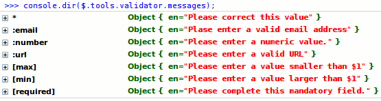 Validator default error messages
